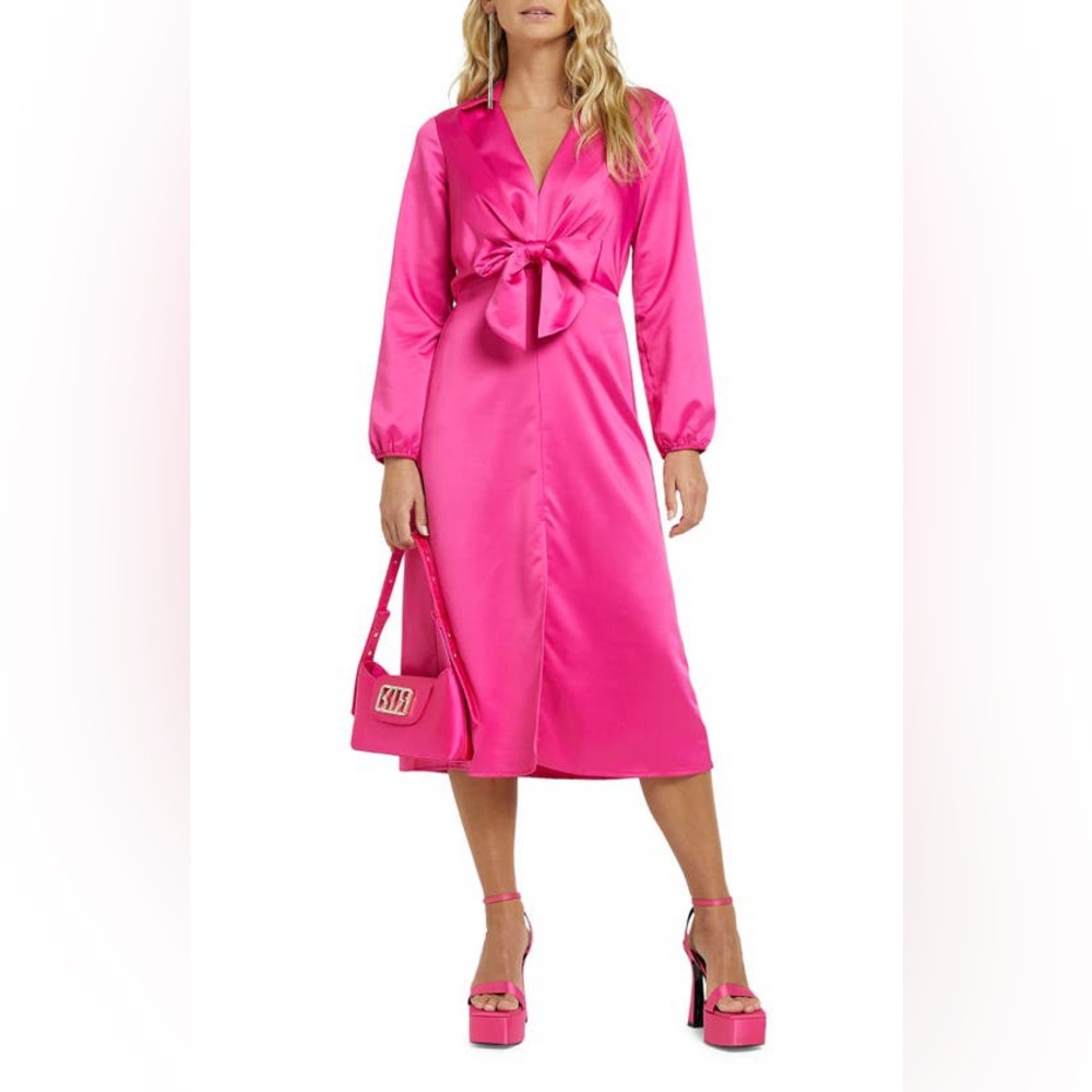 River Island Pink Satin Dress - Size 8 (UK)